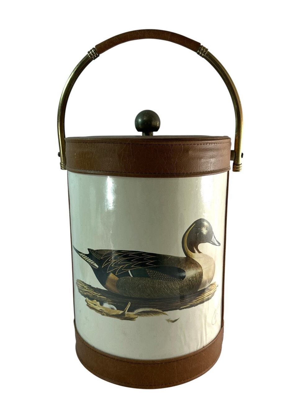 Vintage Sigma Tastesetter Duck Ice Bucket Fisher Barware Faux Leather 16”
